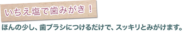 いちえ塩で歯みがき!ほんの少し、歯ブラシにつけるだけで、スッキリとみがけます。