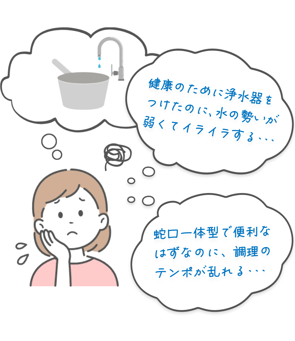 健康のために浄水器をつけたのに、水の勢いが弱くてイライラする...